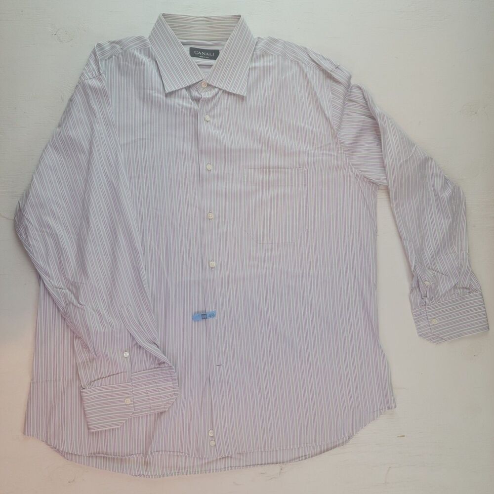 Canali Men's Striped Dress Shirt Long Sleeve Button Up Business Formal   44-17.5